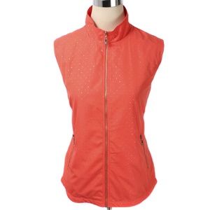 MONTEREY CLUB Salmon & Silver Dot Full Zip Athletic Golf Vest NWT